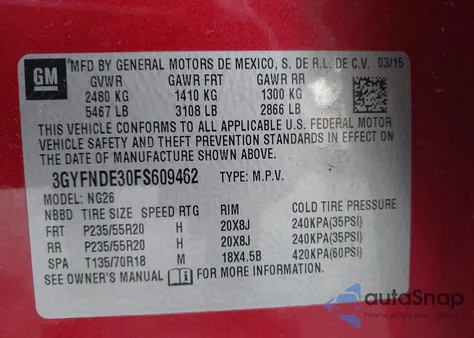 2015 Cadillac Srx Premium Collection из США, поврежденный, VIN 3GYFNDE30FS609462